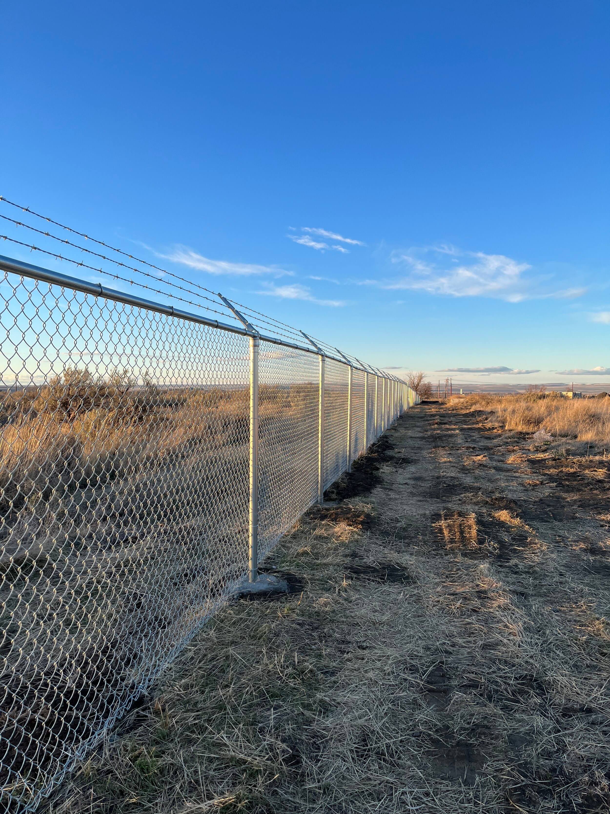 Galvanized chain-link fence around a residential yard